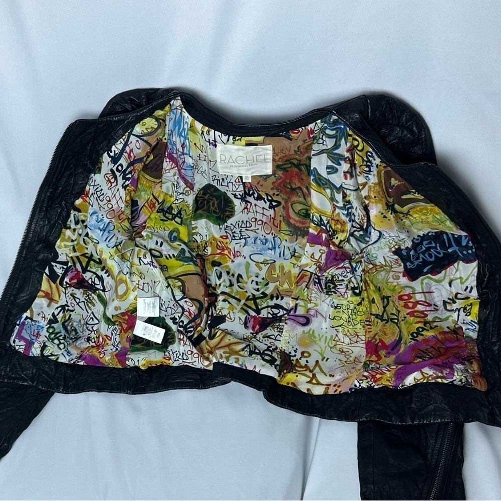 🅽🅴🆆 Rachel Roy 100% leather jacket, 100% silk lined jacket, graffiti print XS - Picture 17 of 17